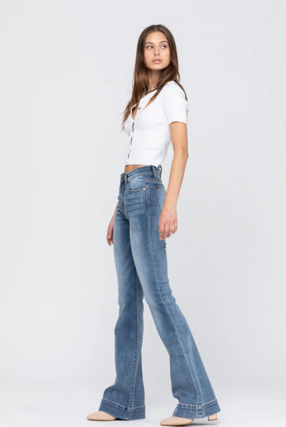 Judy Blue Mid Rise Trouser Flare denim