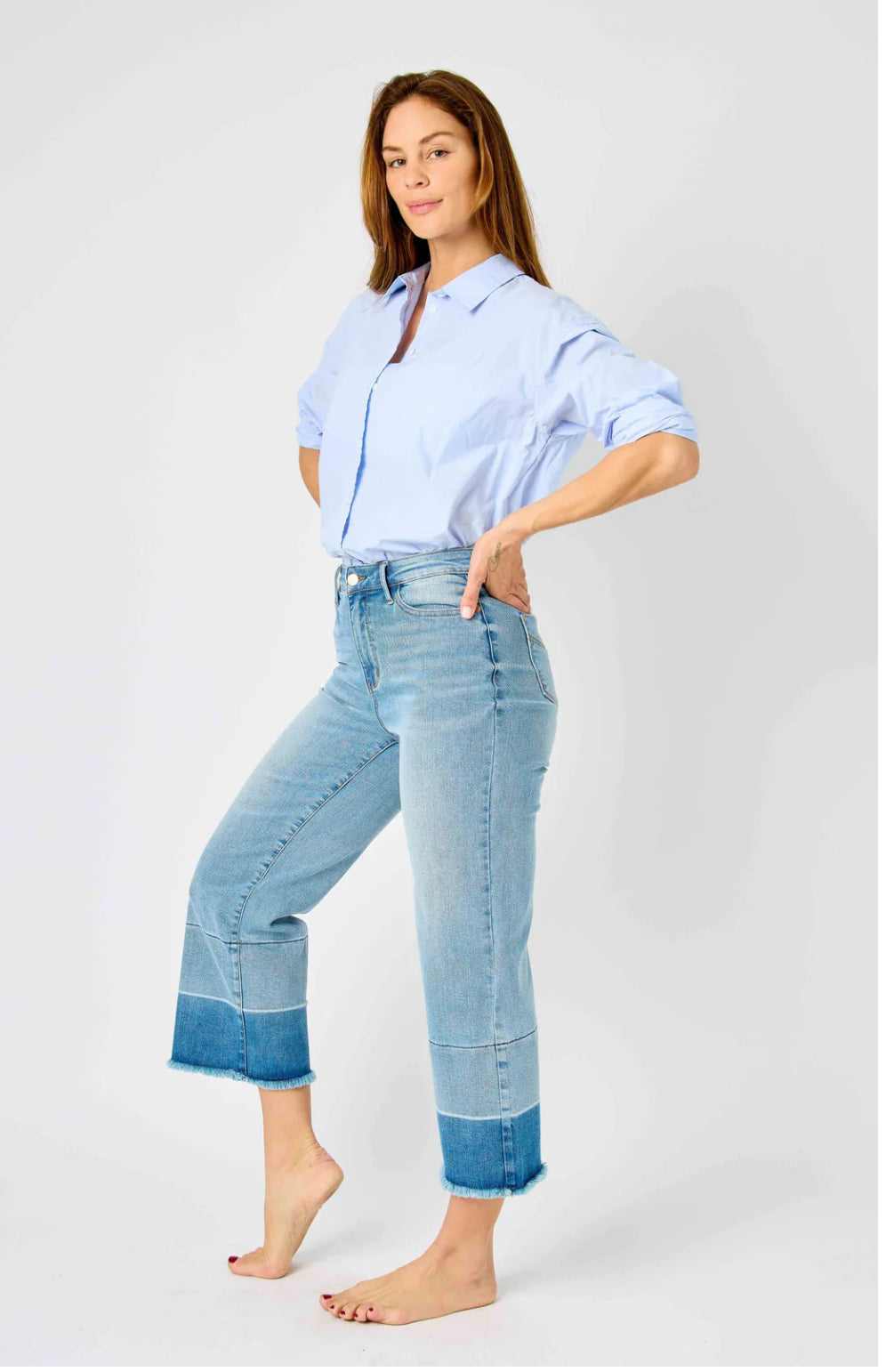 Judy Blue High Waist Release Hem Wide Leg Jeans