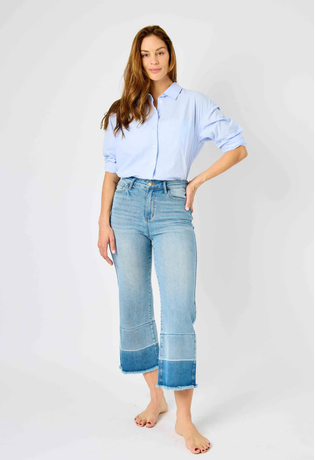 Judy Blue High Waist Release Hem Wide Leg Jeans