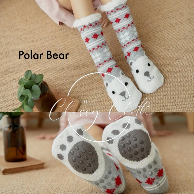 Non-Slip Sherpa Lined Socks - Polar Bear RTS - 219 Main Marketplace